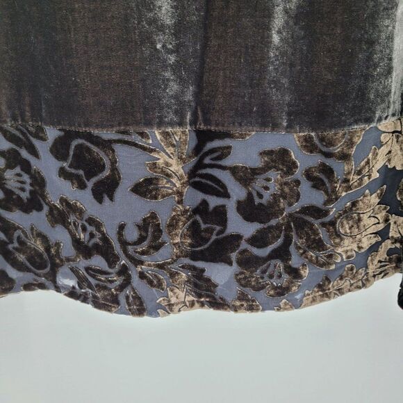 Vintage Citron Maxi Skirt M Black Green Floral Burnout Silk Velour Hem Side Slit - Picture 3 of 11